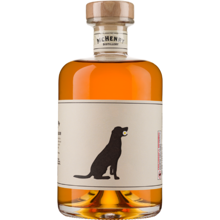 A beige label of 500ml whisky liqueur with a black dog silhouette